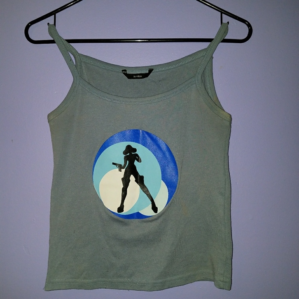 Vintage 90s alt Girl with gun silhouette tank